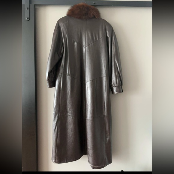 Damselle Dark Brown Fox Fur Leather Coat - Picture 5 of 13